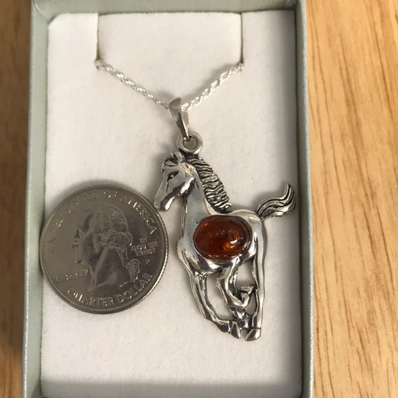 STERLING SILVER AMBER HORSE PENDANT RETAIL 279 NWT - Picture 2 of 5